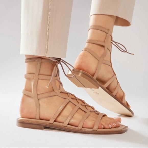 STUART WEITZMAN Kora Lace Up Sandal In Tan Shimmer size 36 US 5.5 B New in Box - Picture 4 of 13